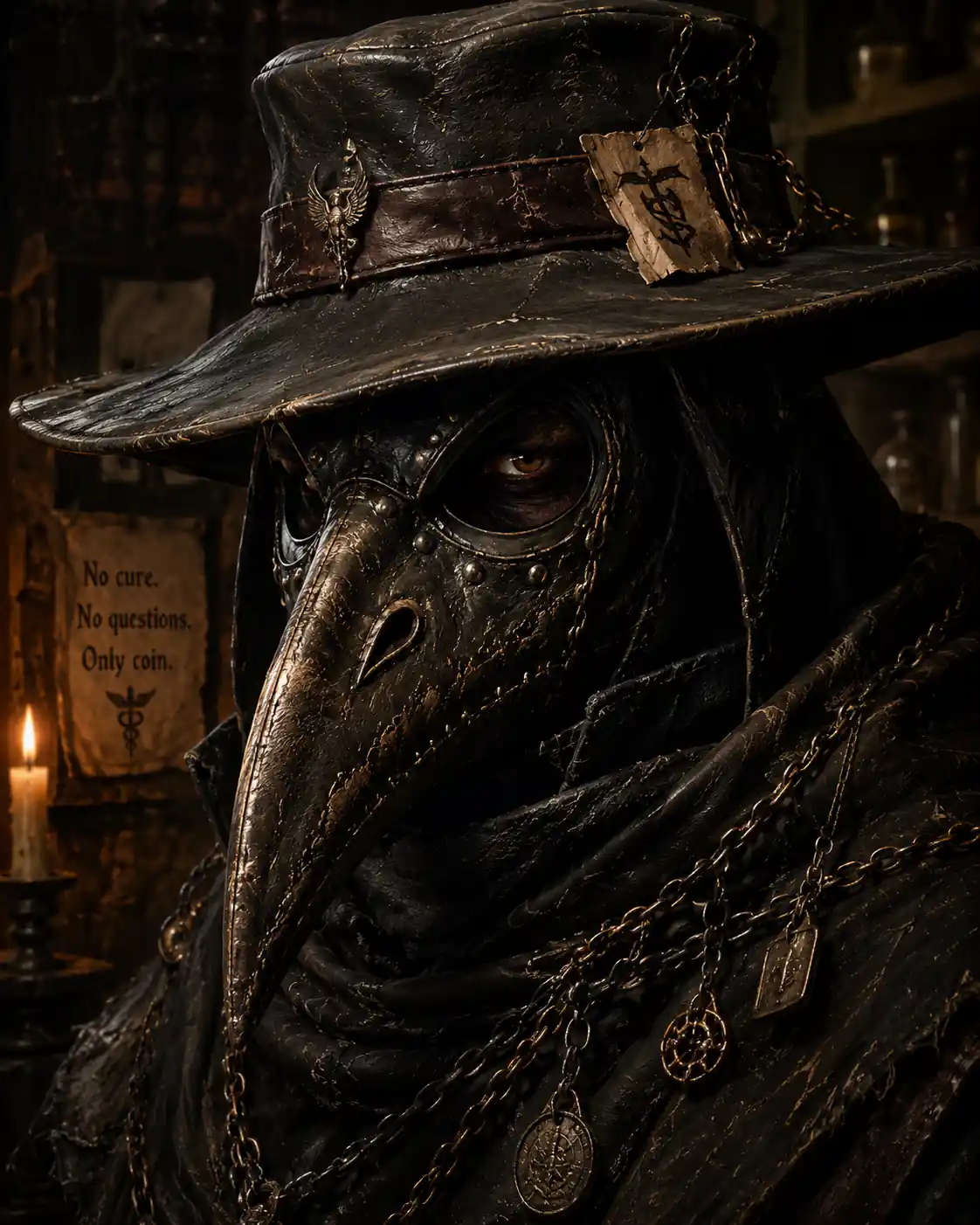 A plague doctor portrait from the existing Santa’s MIT article artwork.